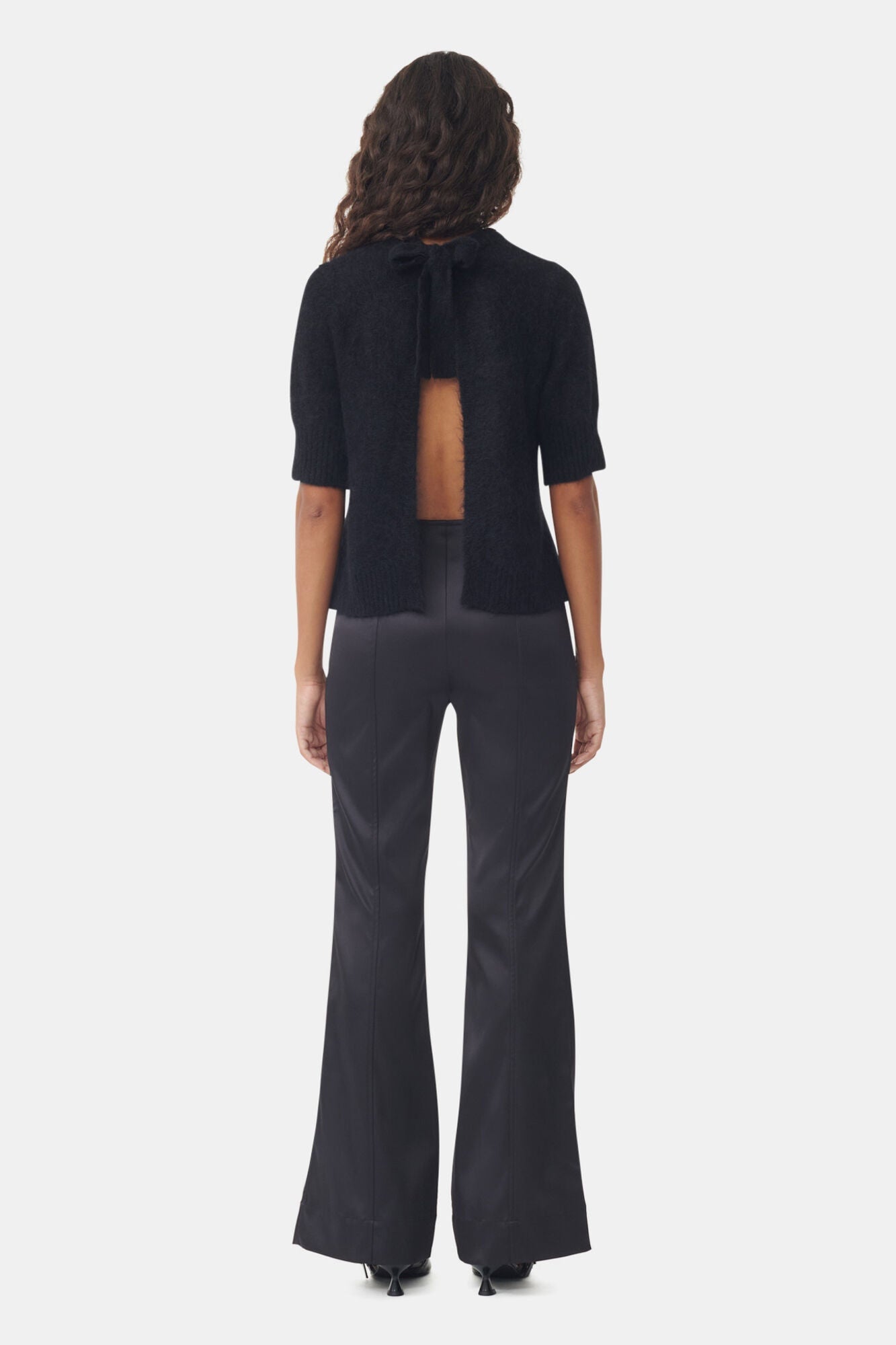 Double Satin Flared Trousers | Black