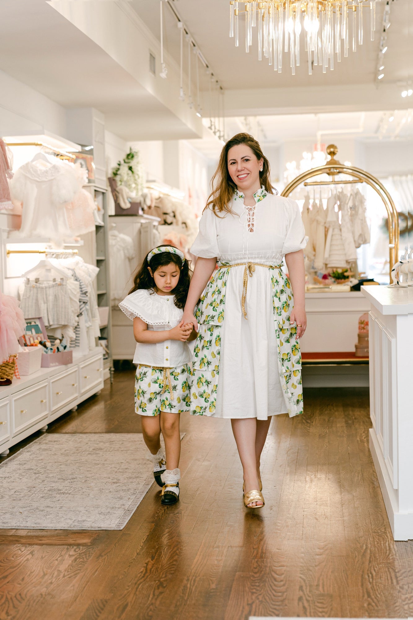 Women | Amalfi Print Linen Mom Dress | Lemon