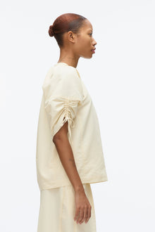 Gathered Sleeve Band Collar Top | Gardenia
