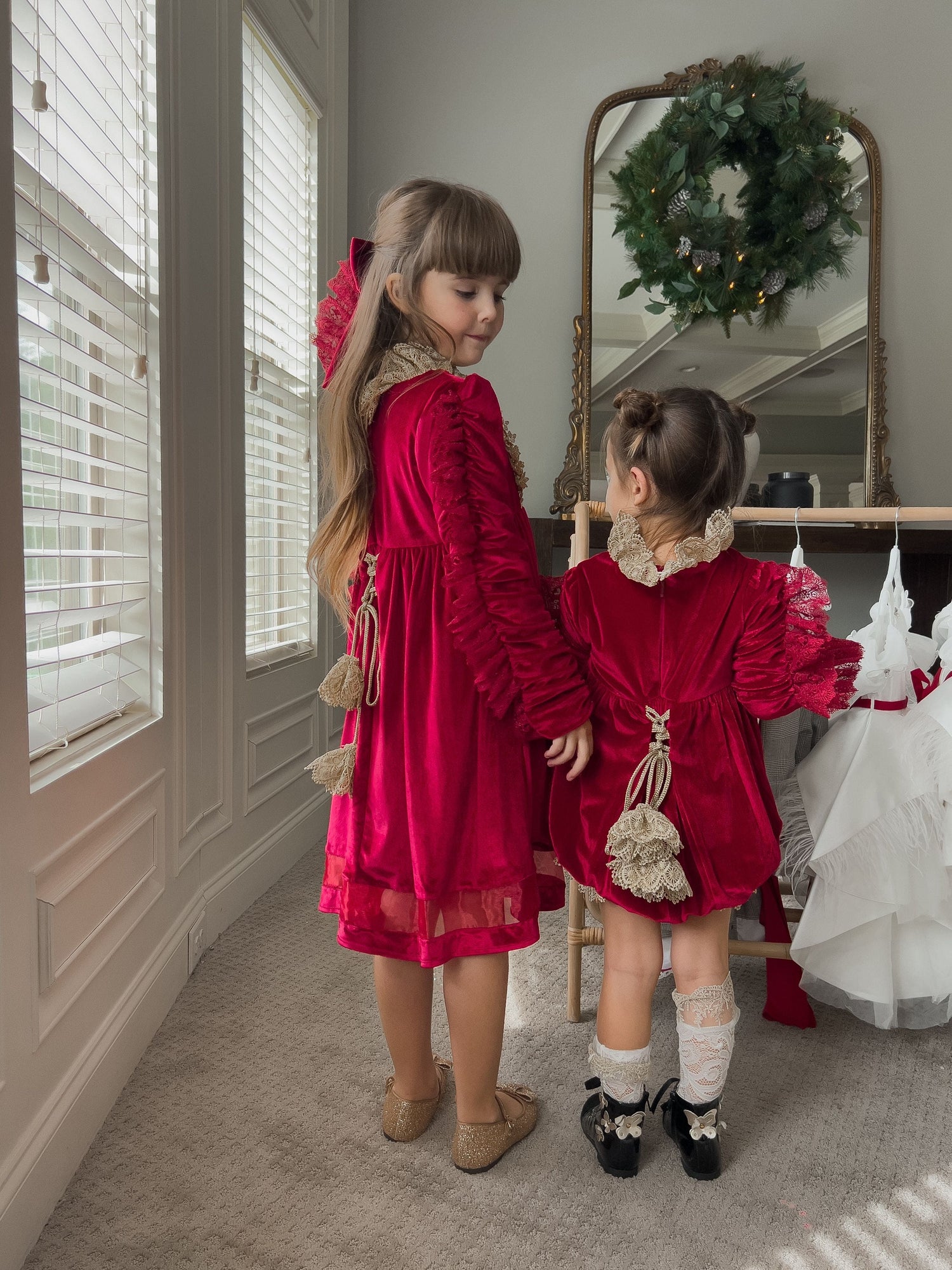 Baby Girls | Victoria Velvet Romper | Red