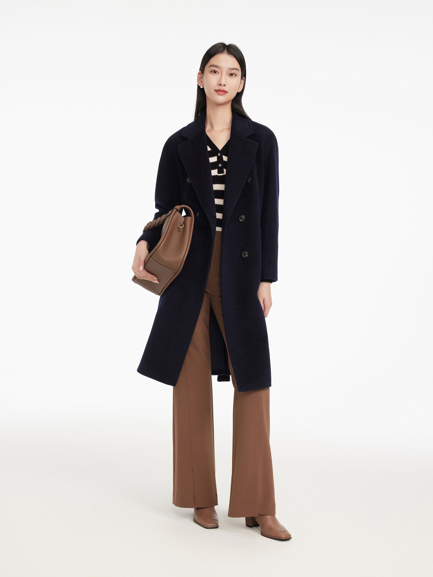Fine Knitted Front Slits Pants | Brown