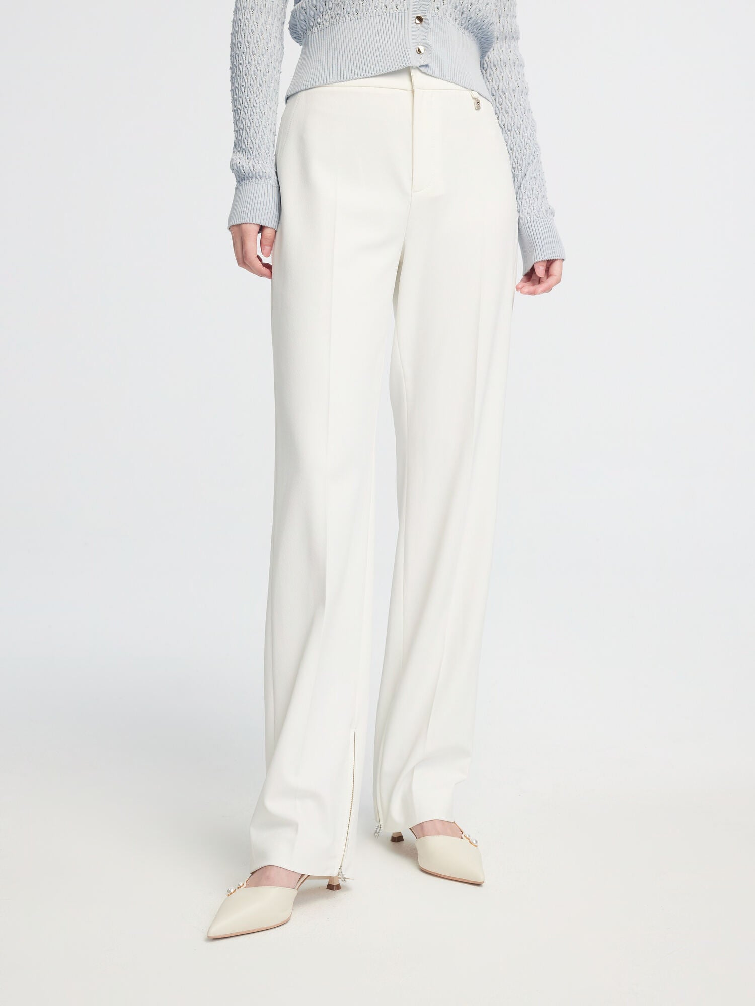 Straight Leg High-Waisted Pant | White