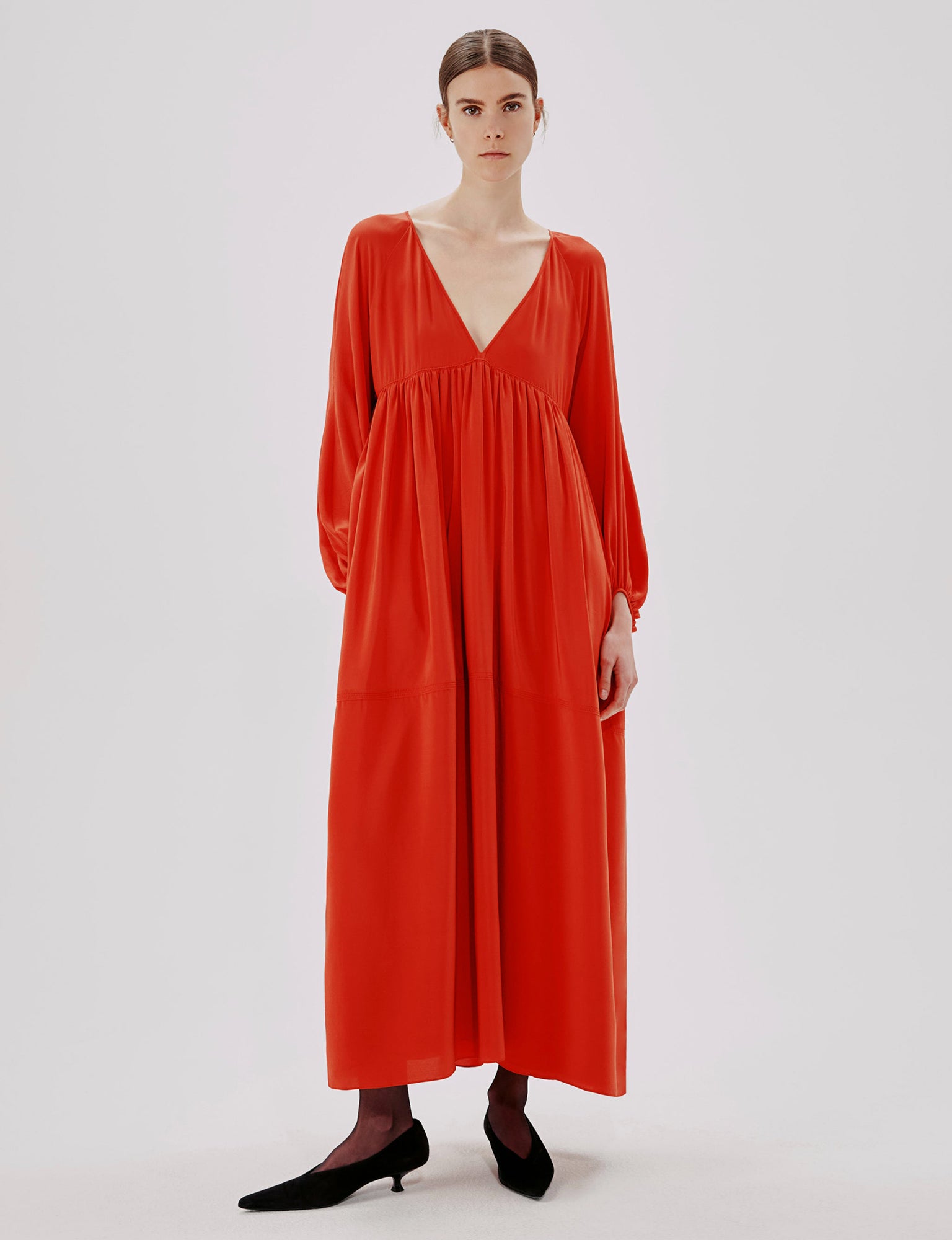Women | Empire Cocoon Dress | Tomato