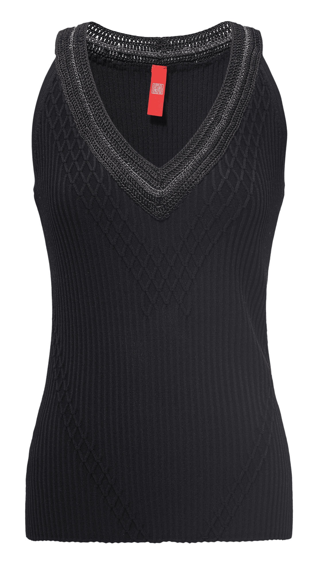 V-Neck Knit Tank Top | Black
