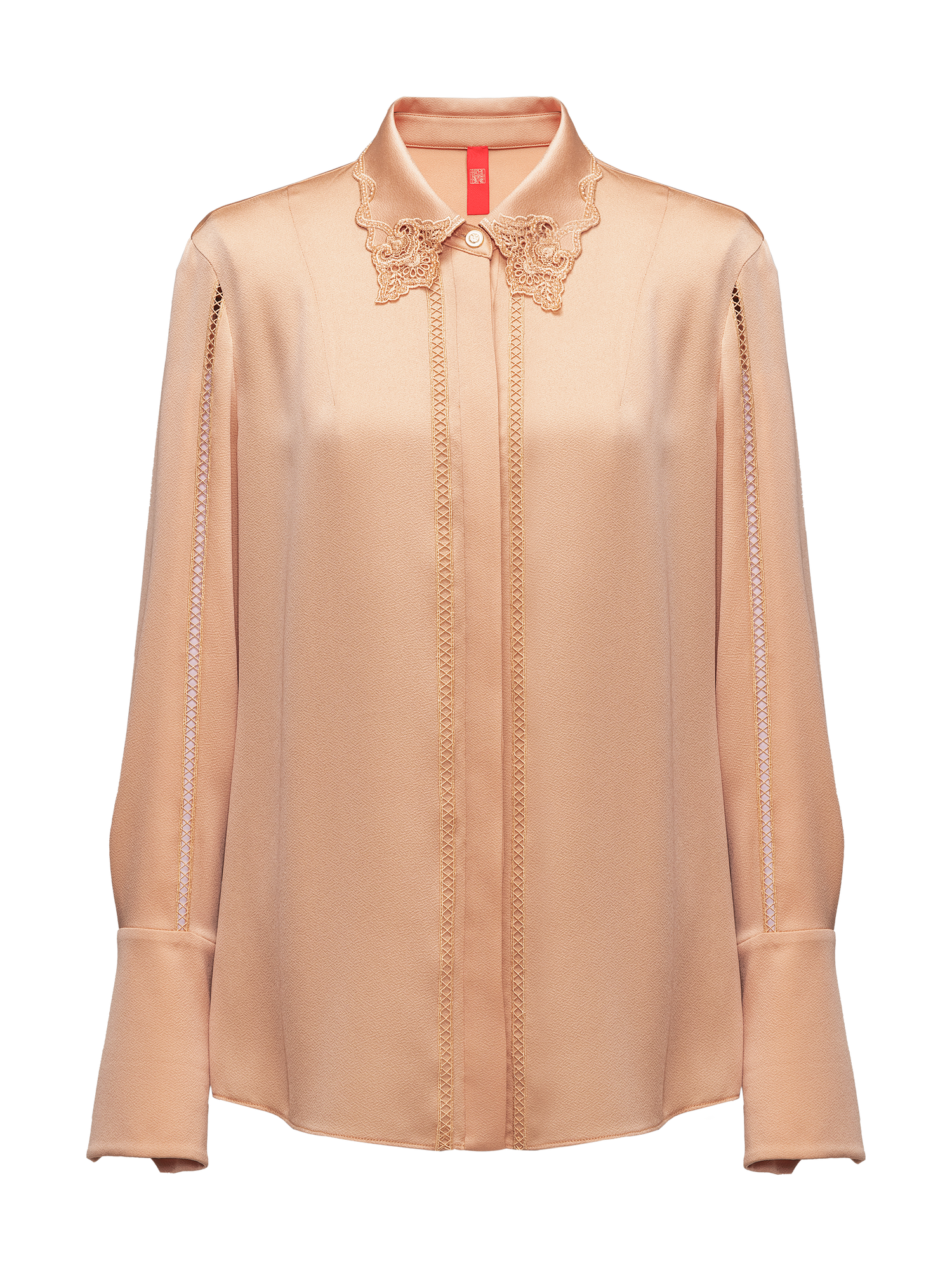 Embroidered Collar Silky Crop Shirt | Camel