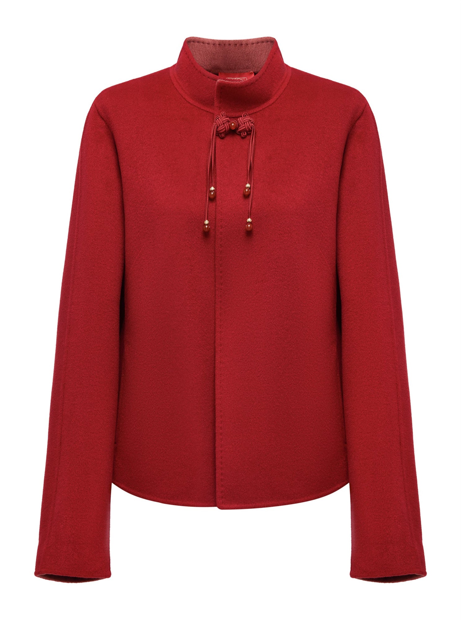 Stand Collar Frog Button Short Coat | Red