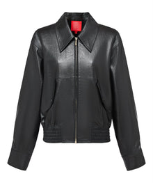 Collarless Lambskin Jacket | Black