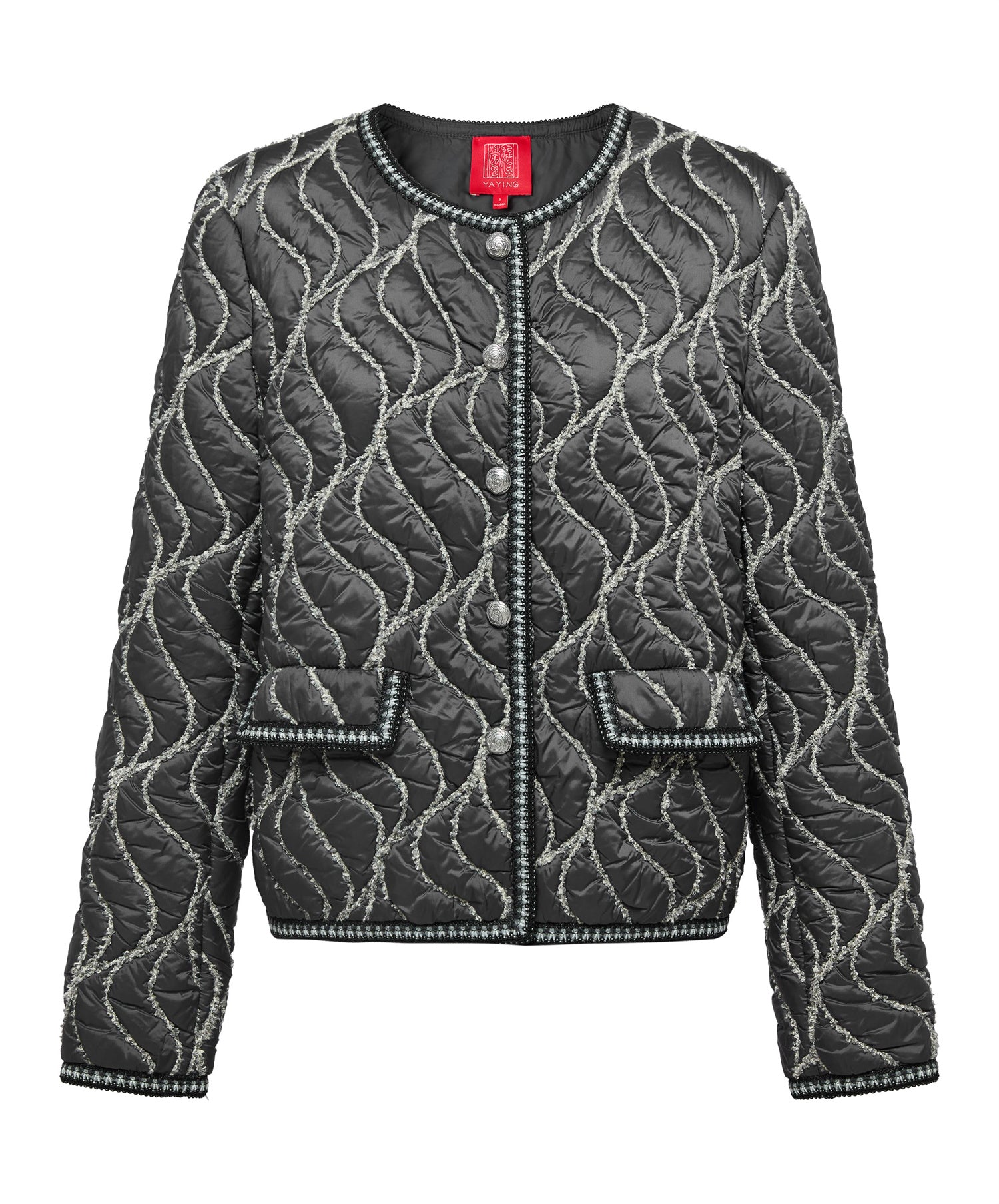 Round Neck Boxy Quilted Cotton Coat | Grey