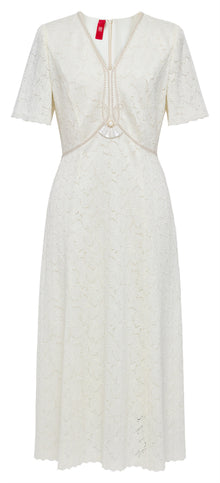 Pleated Lace Dress | Beige