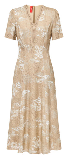 Jacquard Silk Dress | Khaki