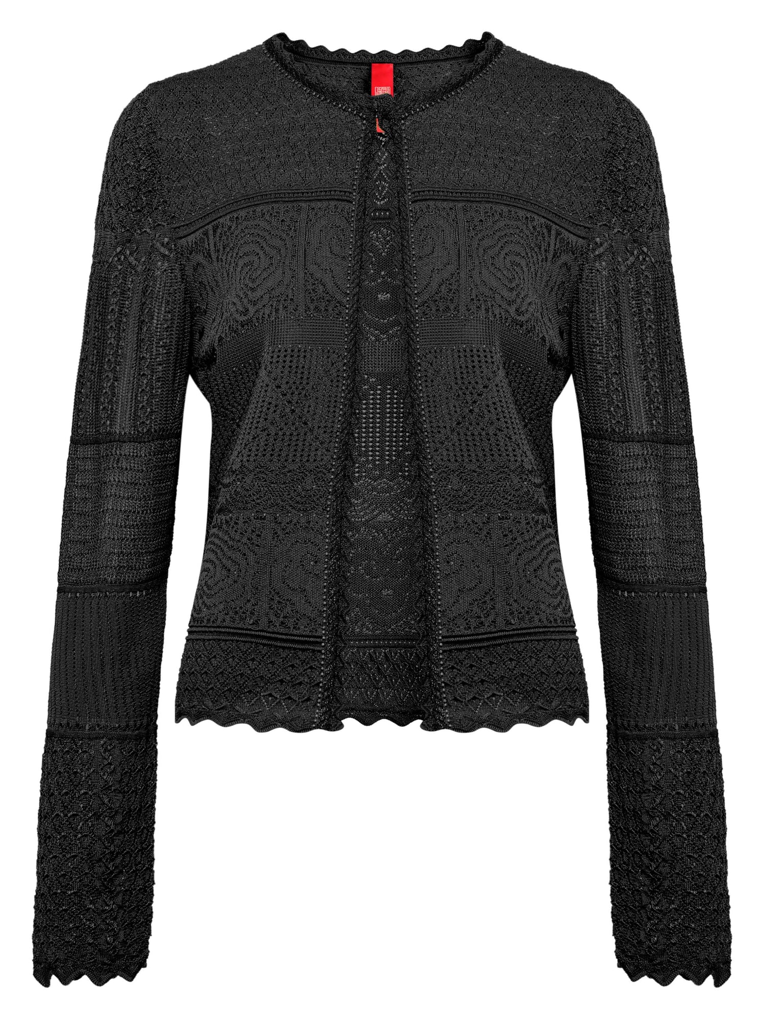 Jacquard Round Neck Cardigan | Black
