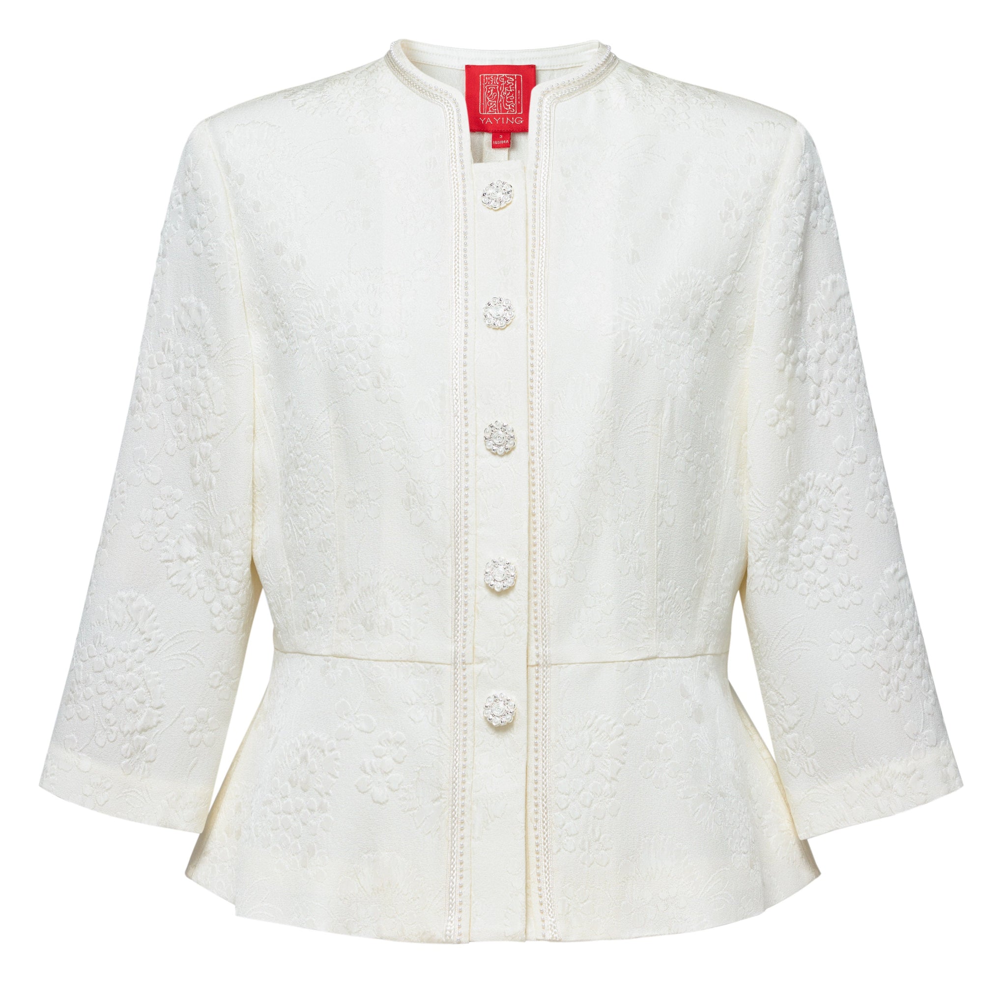 Jacquard Waist-Defining Blazer Coat | White