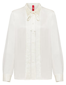 Silk Embrpoidered Collar Shirt | White