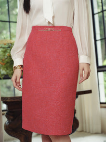 Imported Tweed Pencil Skirt | Rose Red