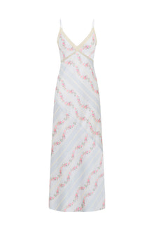 Ermon Satin Floral Slip Dress | Wavecrest Blue