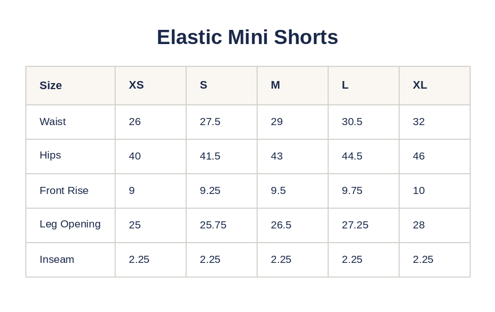 Product size guide
