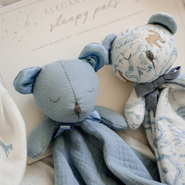 Unisex | Blue "Sleepy Pals" Organic Security Blanket Set | Blue