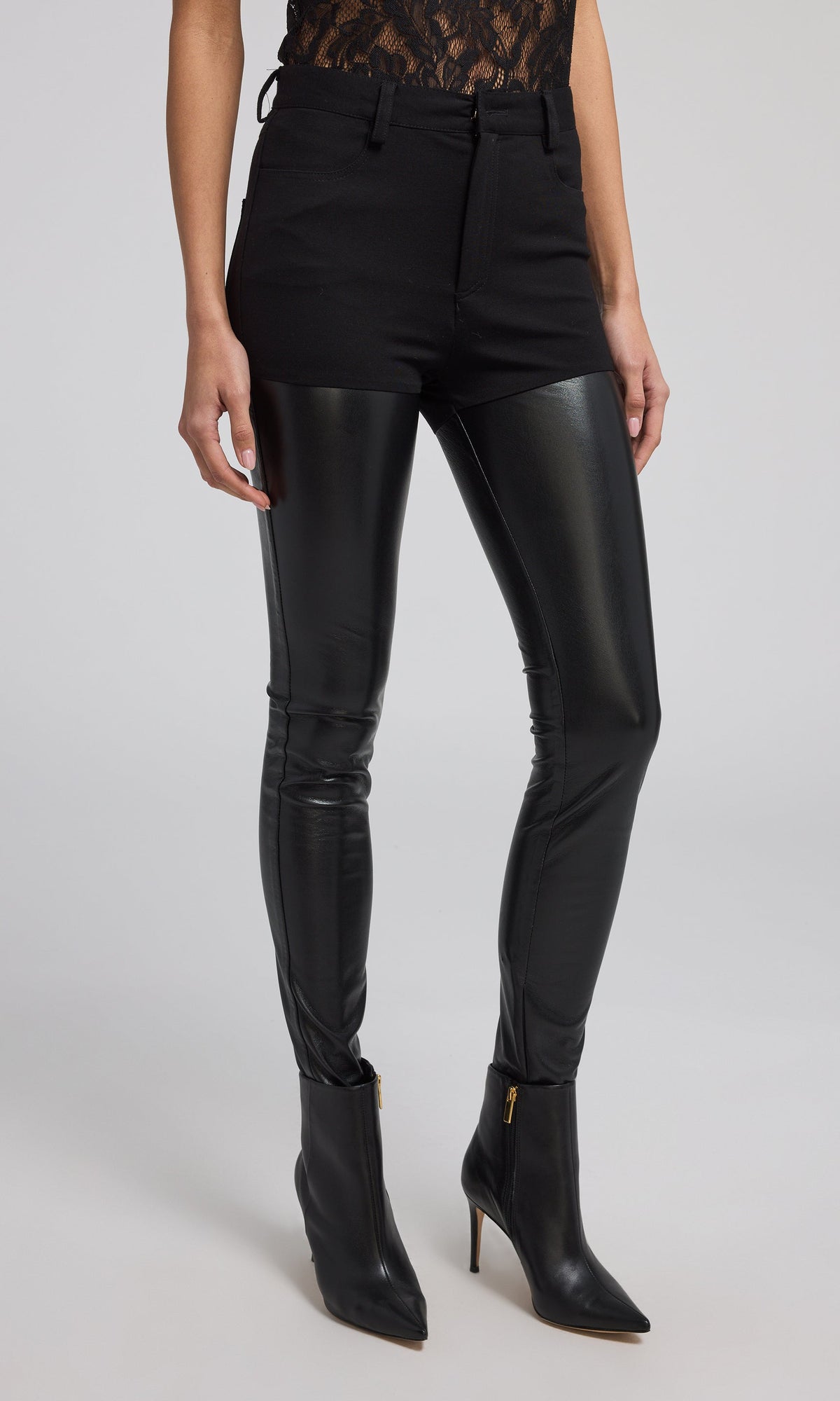 Petra Vegan Leather Combo Ponte Pant | Black
