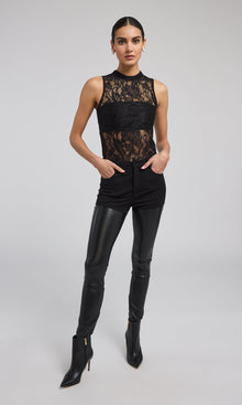 Petra Vegan Leather Combo Ponte Pant | Black