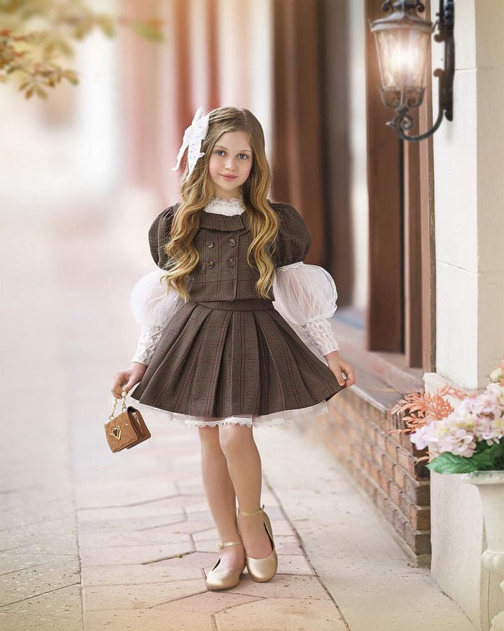 Baby Girls | Blair Estate Tweed Top and Skirt Set | Brown