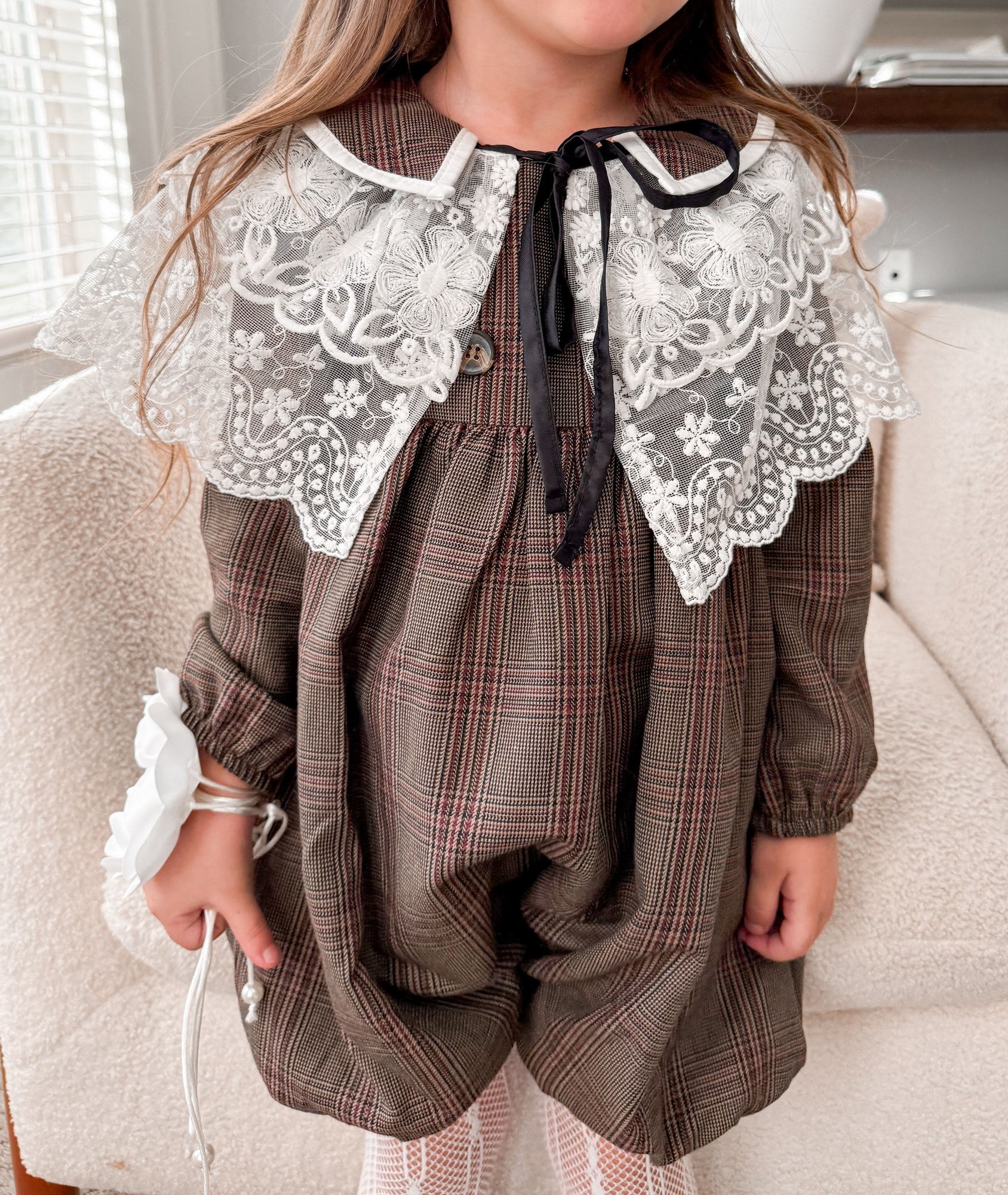 Baby Girls | Blair Estate Tweed Romper | Brown