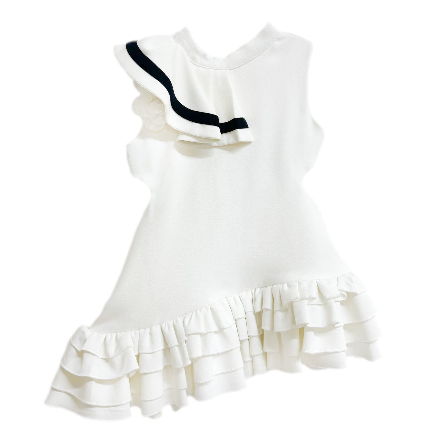 Baby Girls | Alex Ruffle Dress with Contrast Line | White & Black