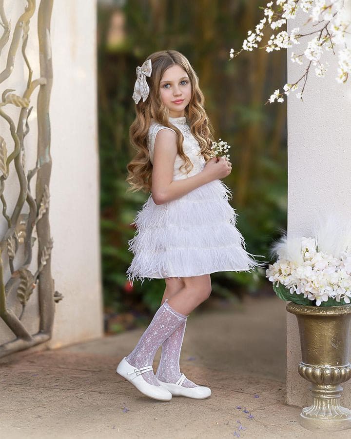 Baby Girls | Eliza Feather Dress | Ivory