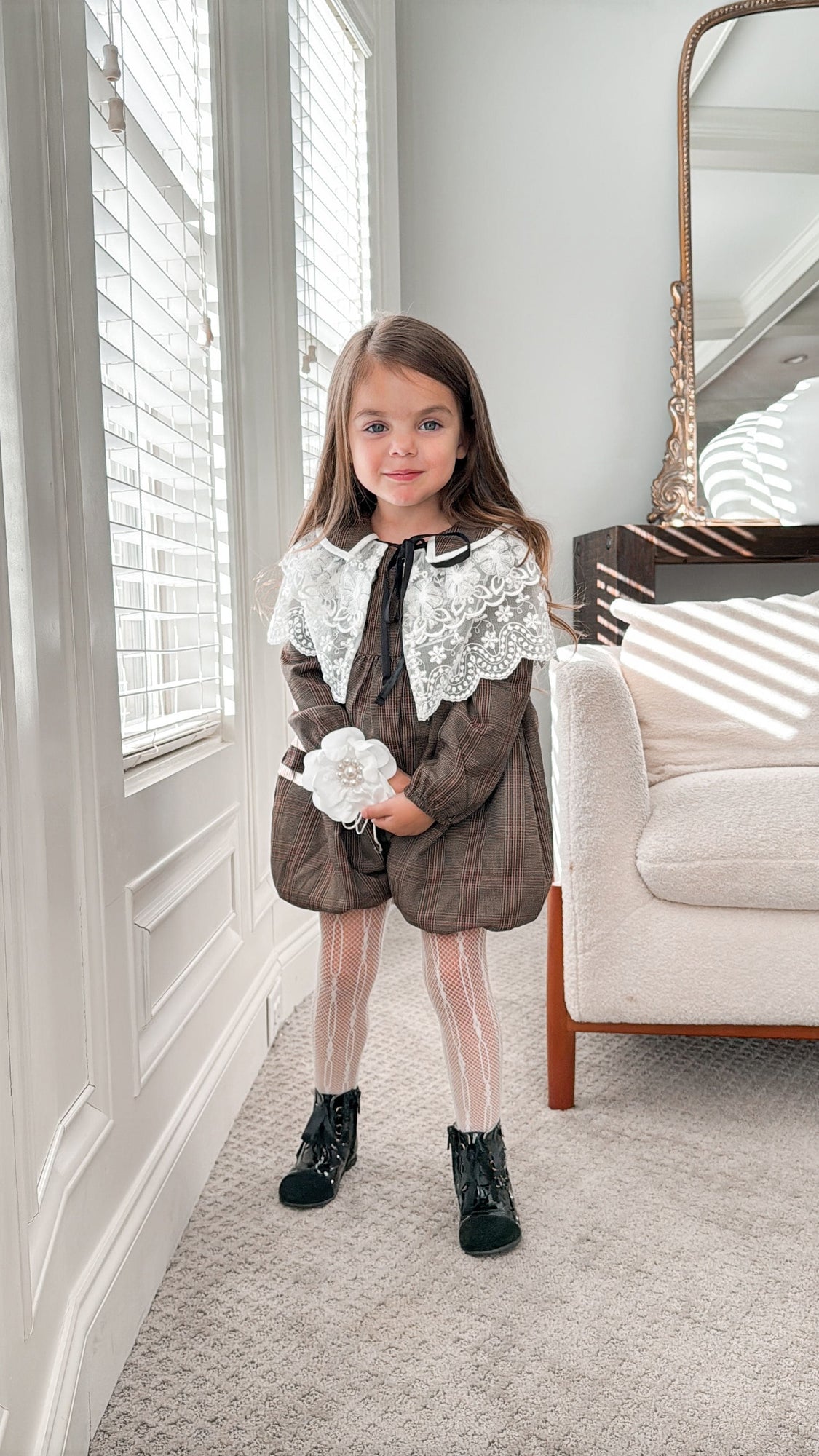 Baby Girls | Blair Estate Tweed Romper | Brown