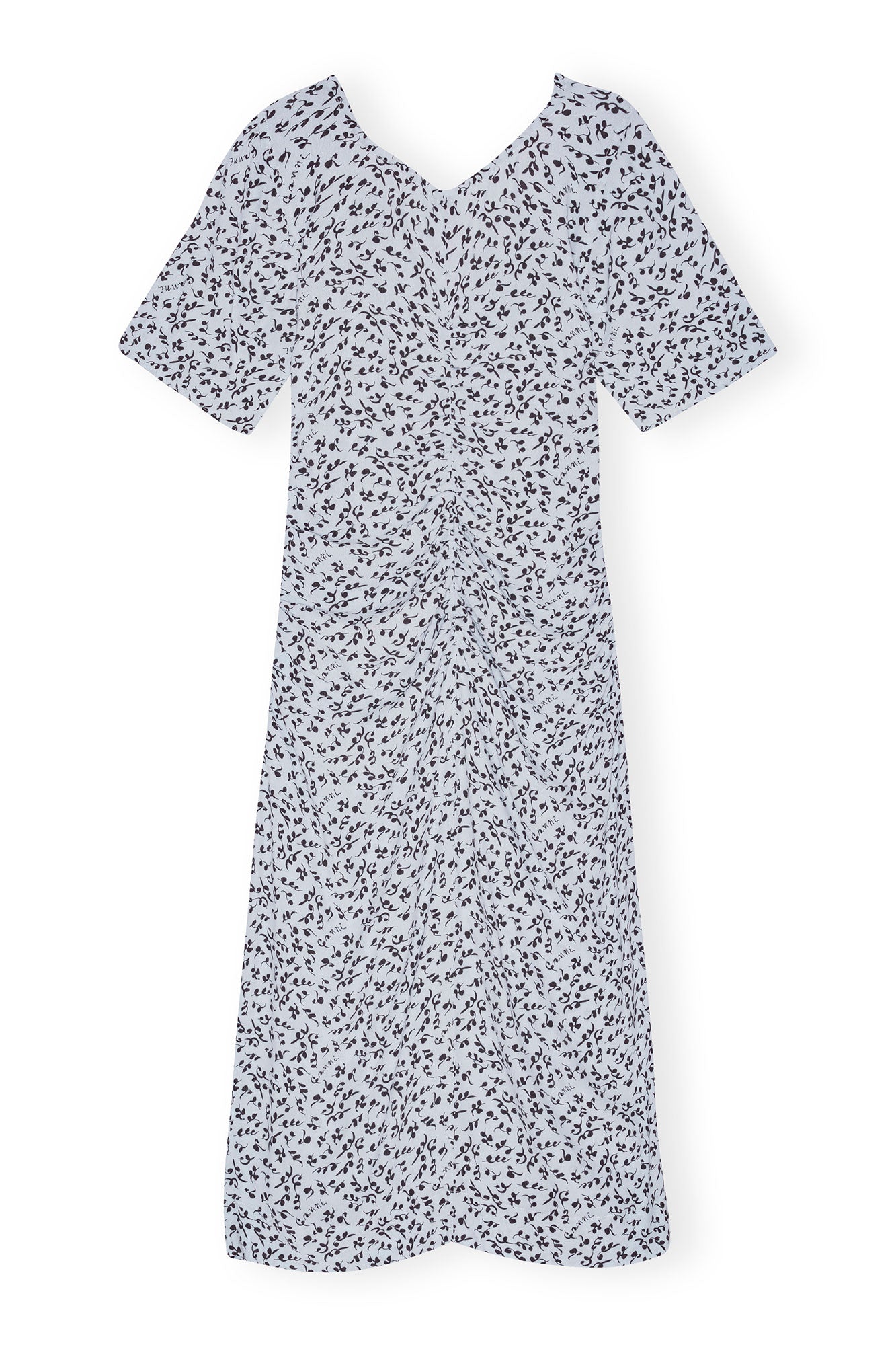 Printed Crepe Gathered U-neck Midi Dress | Heather