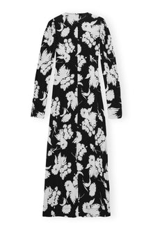 Printed Crepe V-neck Dress | Black