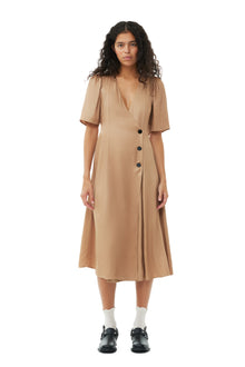 Viscose Twill Wrap Midi Dress | Tiger's Eye