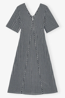 Seersucker Check V-neck Long Dress | Egret