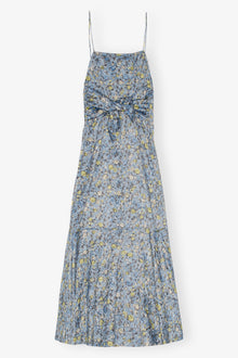 Crinkled Satin Open Back Long Slip Dress | Dusty Blue