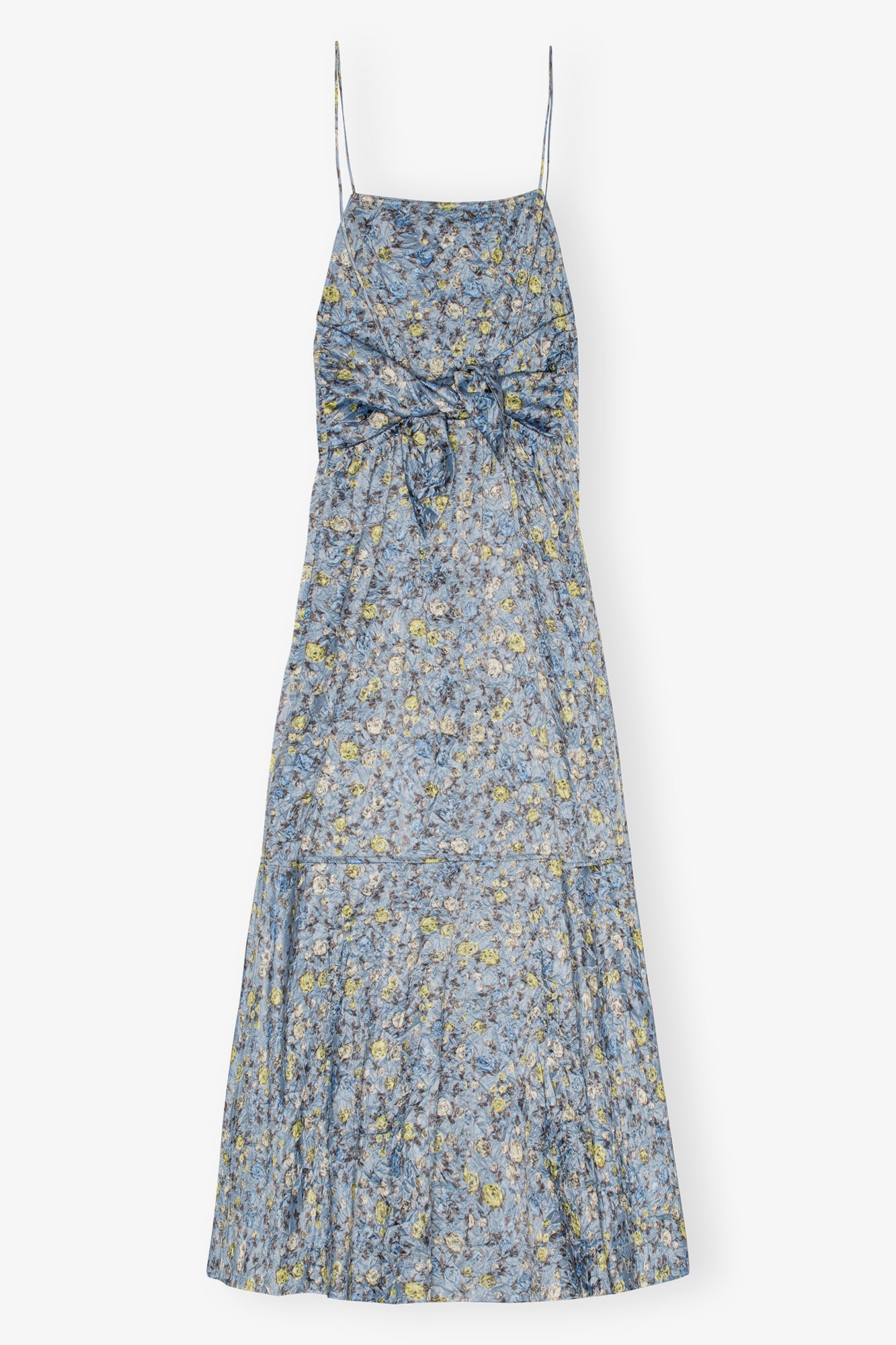 Crinkled Satin Open Back Long Slip Dress | Dusty Blue