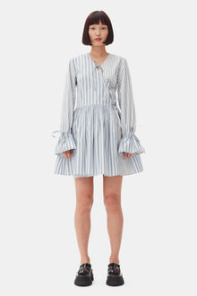 Stripe Cotton Mini Wrap Dress | Egret