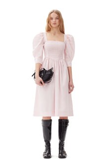 Cotton Poplin Open Neck Smock Dress | Chalk Pink
