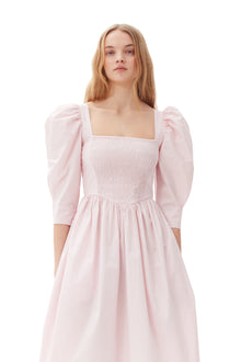 Cotton Poplin Open Neck Smock Dress | Chalk Pink