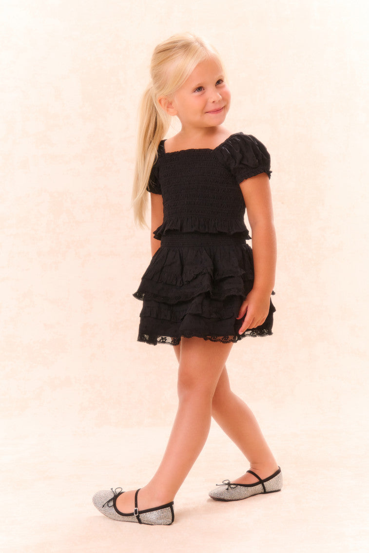 Girls Fabielle Cotton Ruffle Top | Black