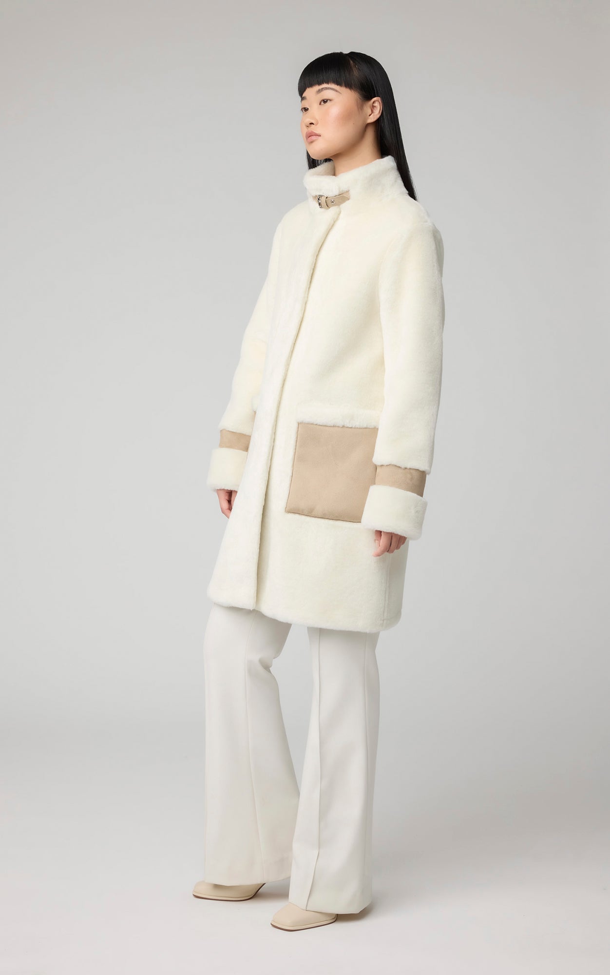 Fiala Straight-Fit Luxe Faux Sherpa Coat | Powder