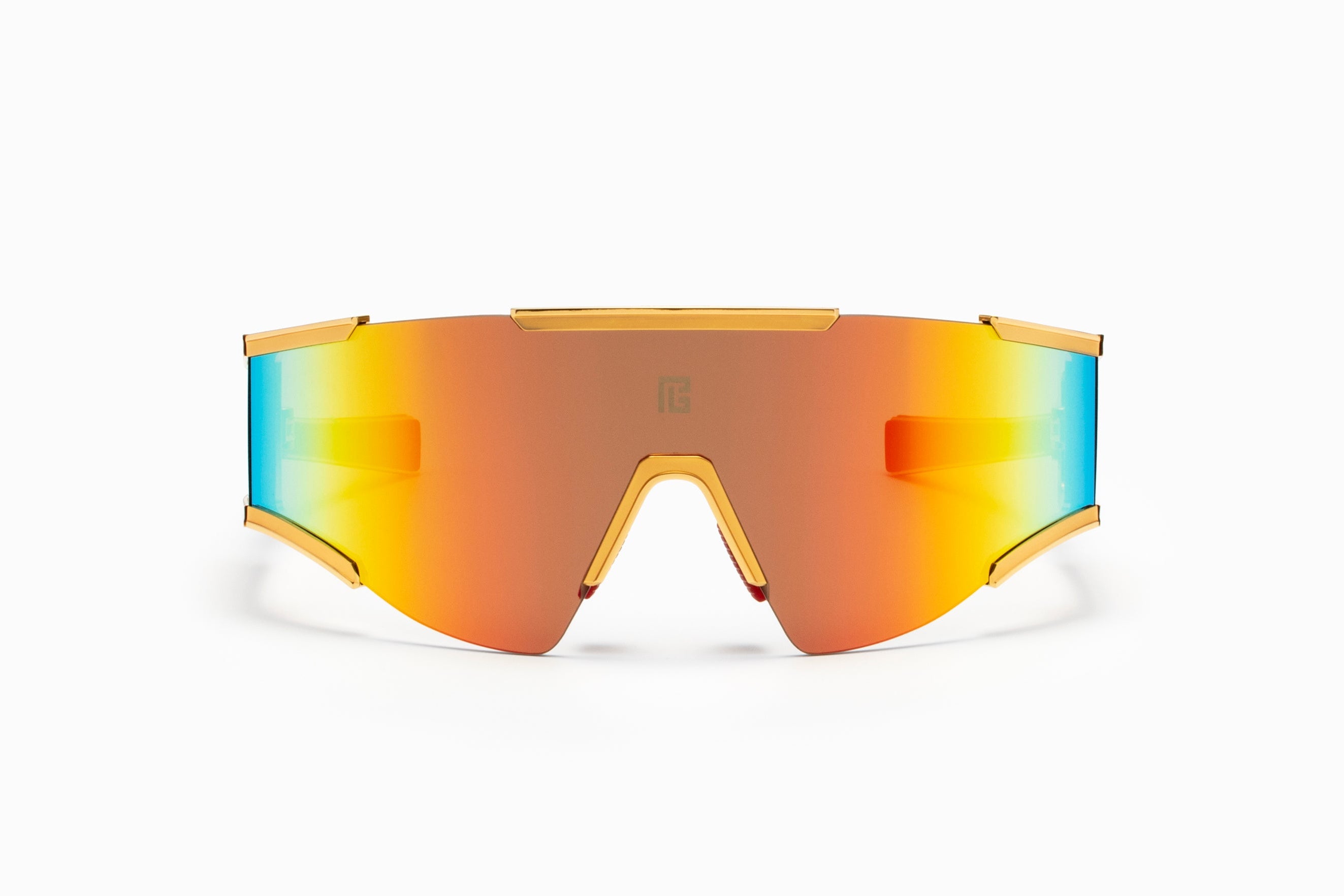 Unisex | Fleche Sunglass | Gold - Matte Gold - Matte Red | Dark Brown w/ Red Mirror