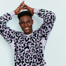 Sherpa Fleece Lounge Crew | Lavender Leopard