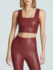 Sale: Faux Leather Squareneck Crop Top::Garnet::Hover