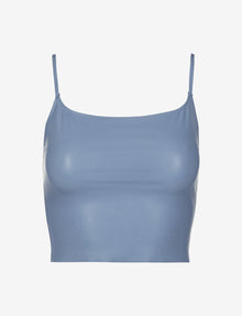 Faux Leather Cami Crop Top::Vintage Blue::Main