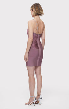 Draped Fringe Mini Dress W Crystal Trim | Mauve