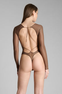 Open Back Long Sleeve Thong Bodysuit - French Kiss Light | Mocha