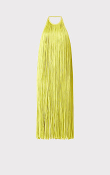 Fringed Halter Midi Dress | Chartreuse