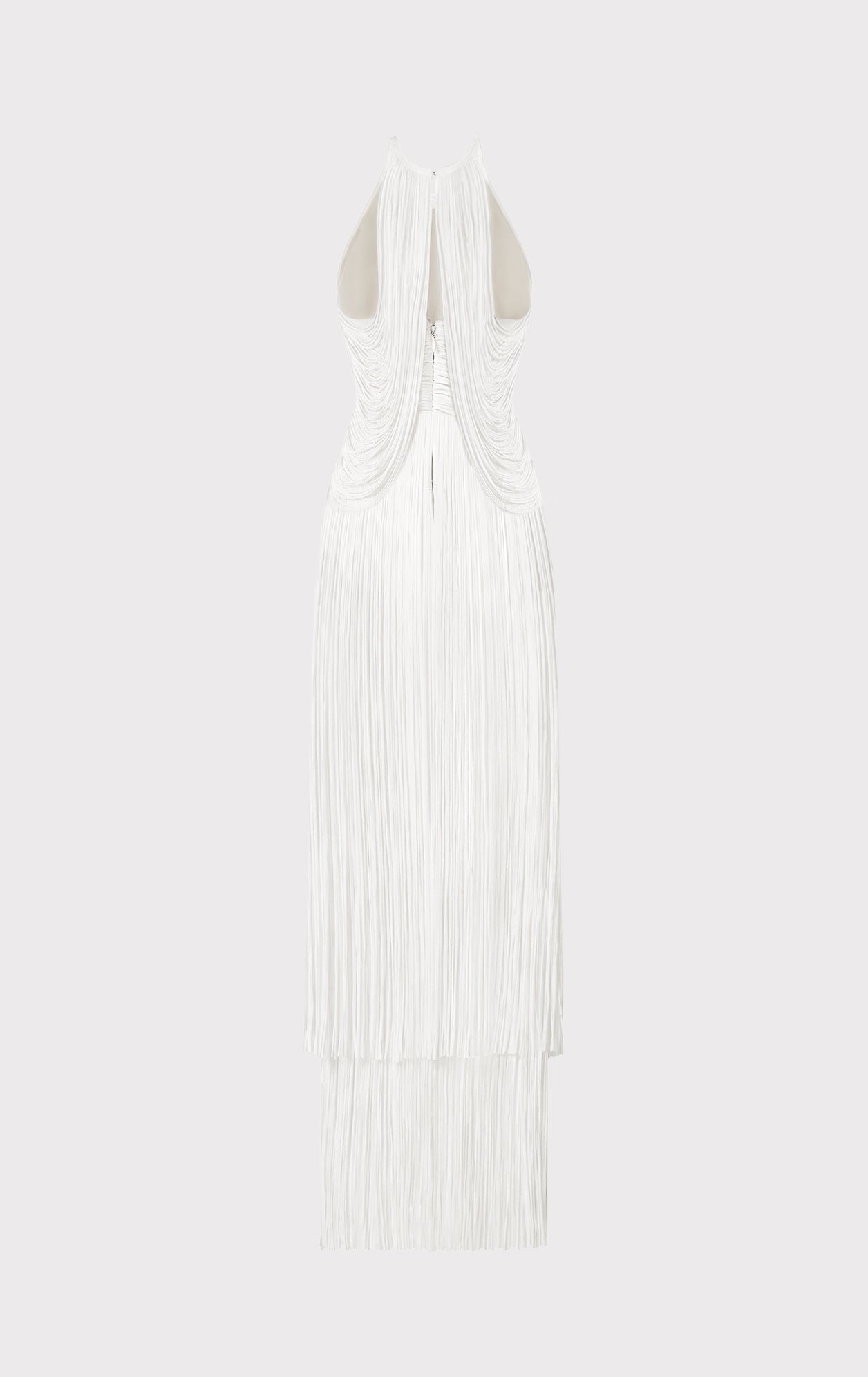 Draped Fringe Asymmetrical Gown | Alabaster