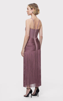 Asymmetric Draped Fringe Halter Gown | Mauve