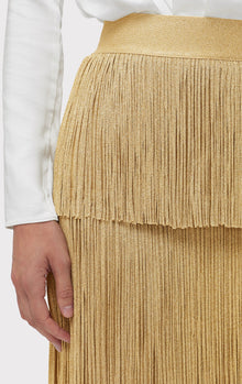 Icon Metallic Layered Fringe Midi Skirt | Metallic Gold