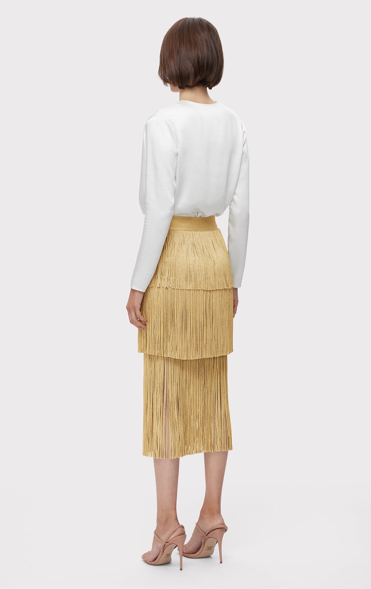 Icon Metallic Layered Fringe Midi Skirt | Metallic Gold